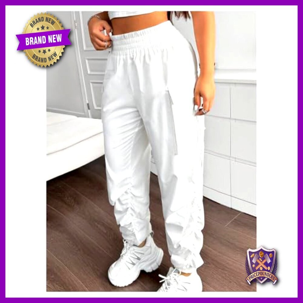Plus Size Cargo Joggers High Waisted Elastic Workout Pants Streetwear - Picture 4 of 5